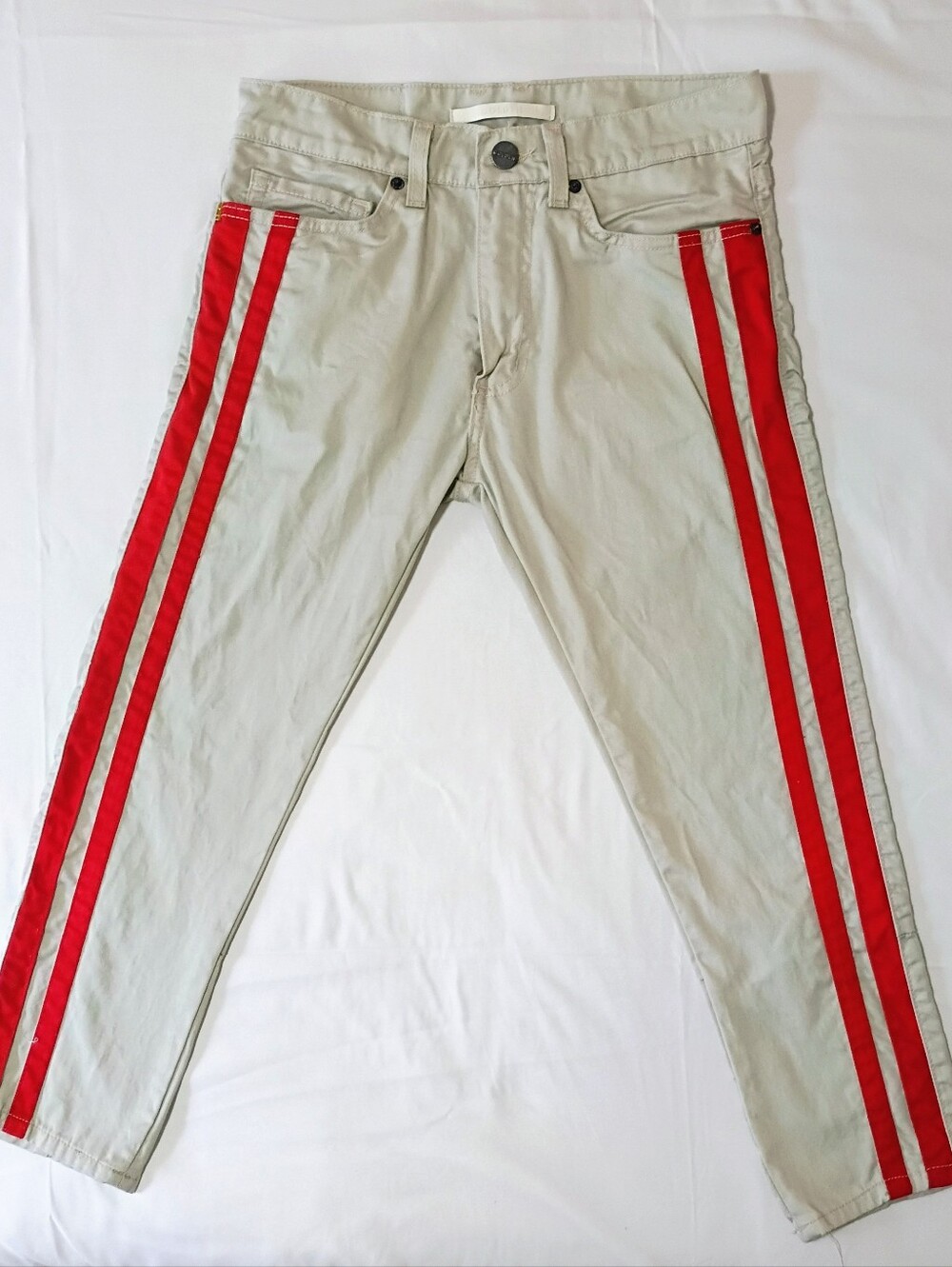 Golden Denim Men's 30 Khaki Jeans Red Stripe Skinny Fit